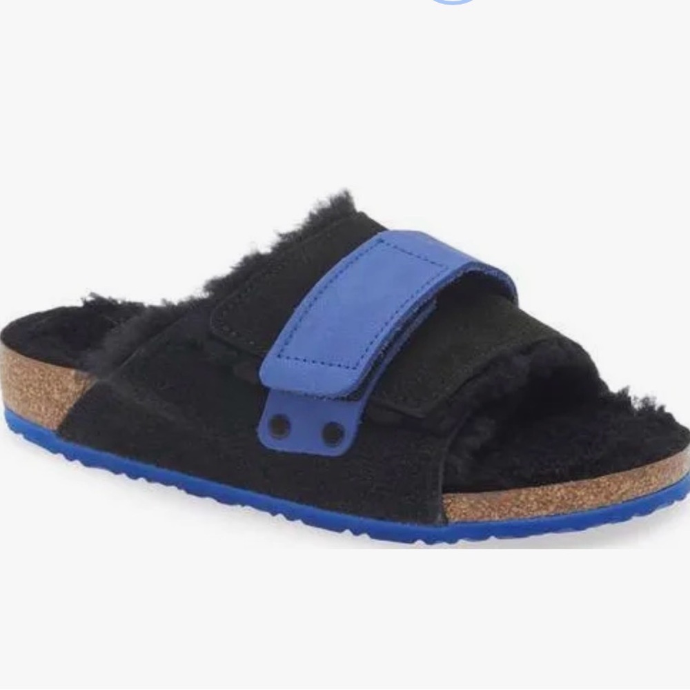 Birkenstock Kids Kyoto shearling lined slides Black and Blue